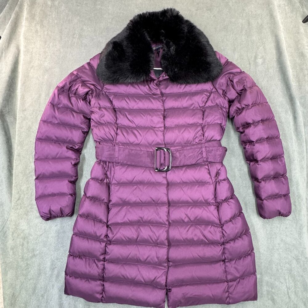 Brooks Brothers Women’s Down Belted Puffer Coat with Faux Fur Collar small